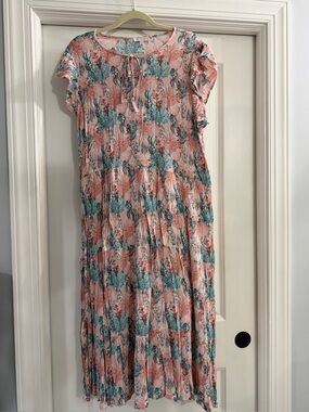 Maxi Dress with Coral & Teal Floral Print